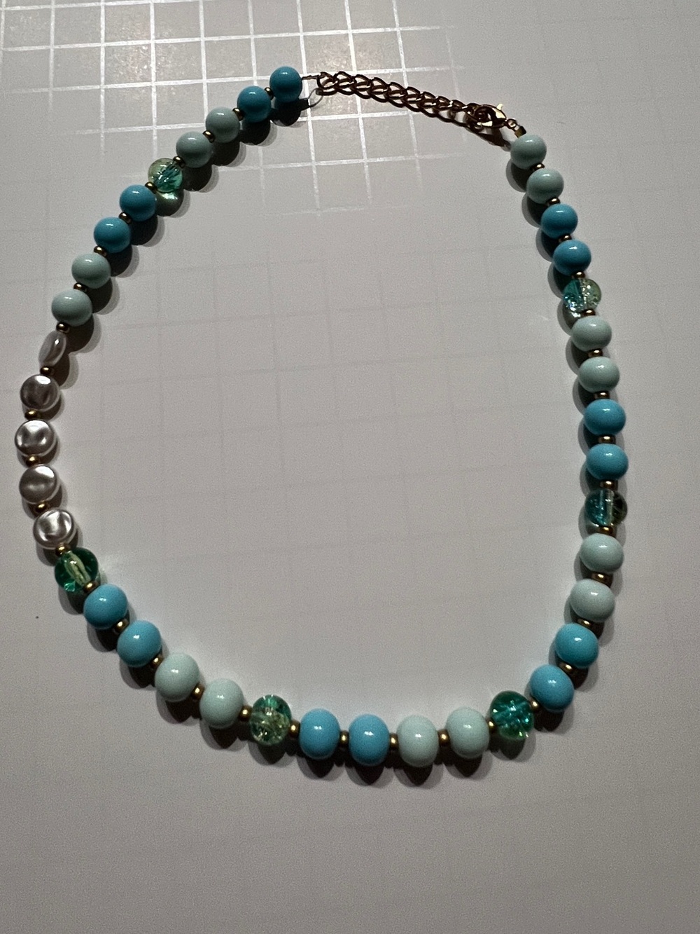 Handmade Teal Beaded Necklace - Aqua Blue